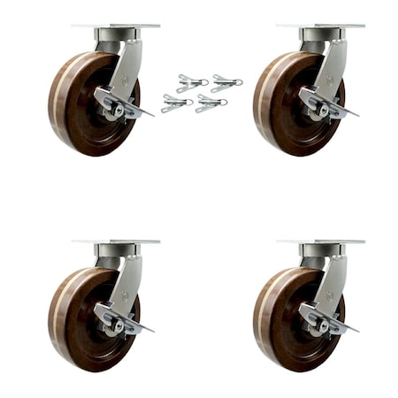 Service Caster 8'' Heavy Duty High Temp Phenolic Caster with Brakes and Swivel Locks, 4PK CRAN-SCC-KP92S830-PHRHT-SLB-BSL-4